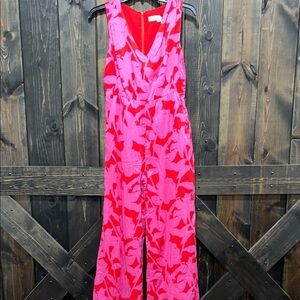 NWT Vinyard Vines Jumpsuit 6 Tropical Floral Cotton Blend Wide Leg Pink Red Boho